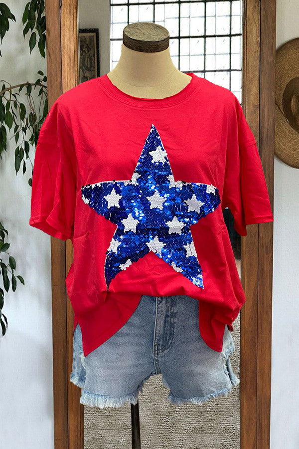 Star Sequin Embellished T-shirt