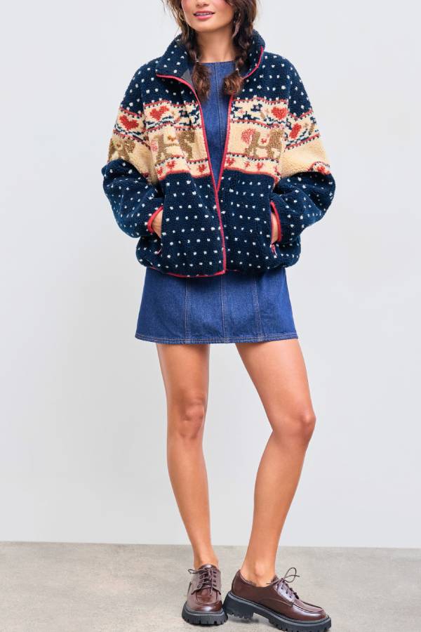 Fleece Collar Graphic Jacket