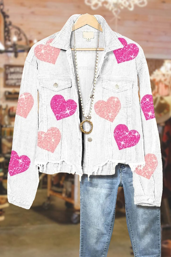 Colorful Sequin Heart Corduroy Jacket