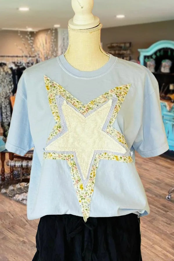 Casual Layered Star Patch Short Sleeve Top