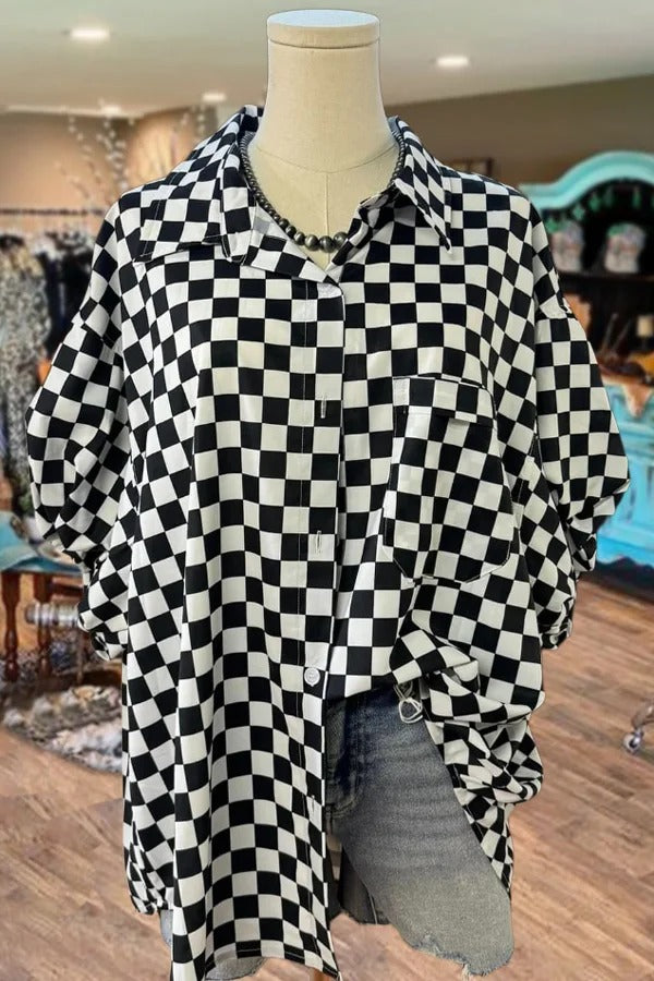 Checkered Half Sleeve Oversized Top