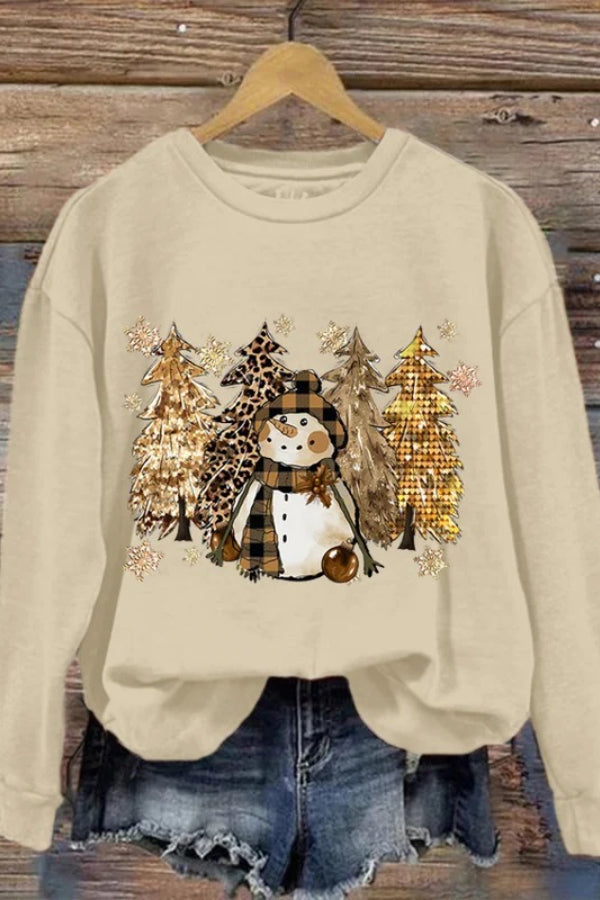 Damen-Sweatshirt mit Weihnachtsbaum-Schneemann-Aufdruck