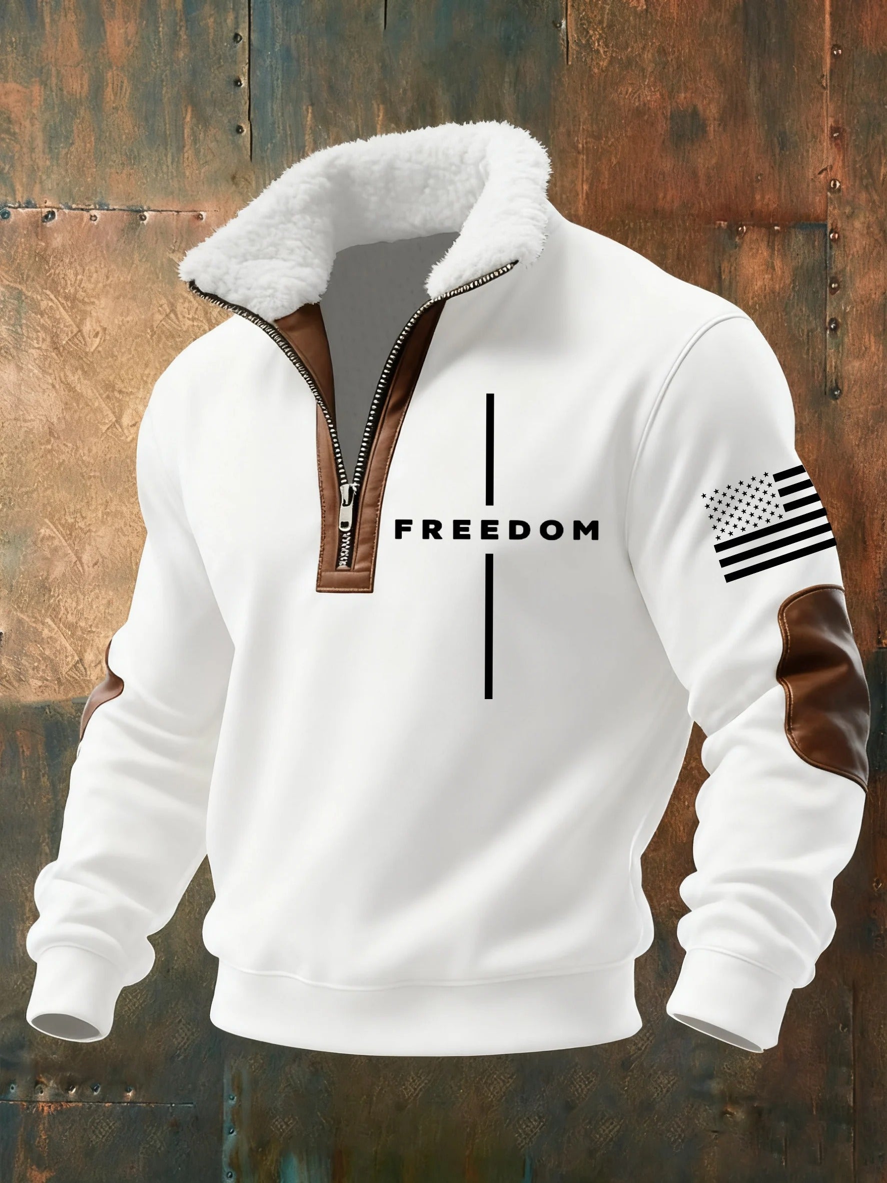 Men's Casual Freedom Flag Faith Retro Fur Collar Sweatshirt