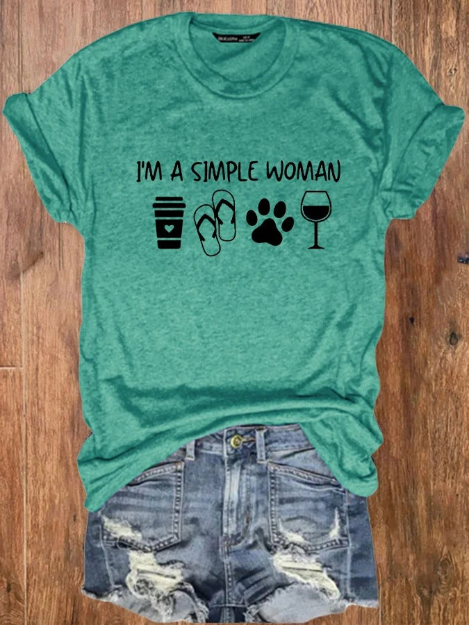 Women's I'm A Simple Woman Dog Paw Printed Tee