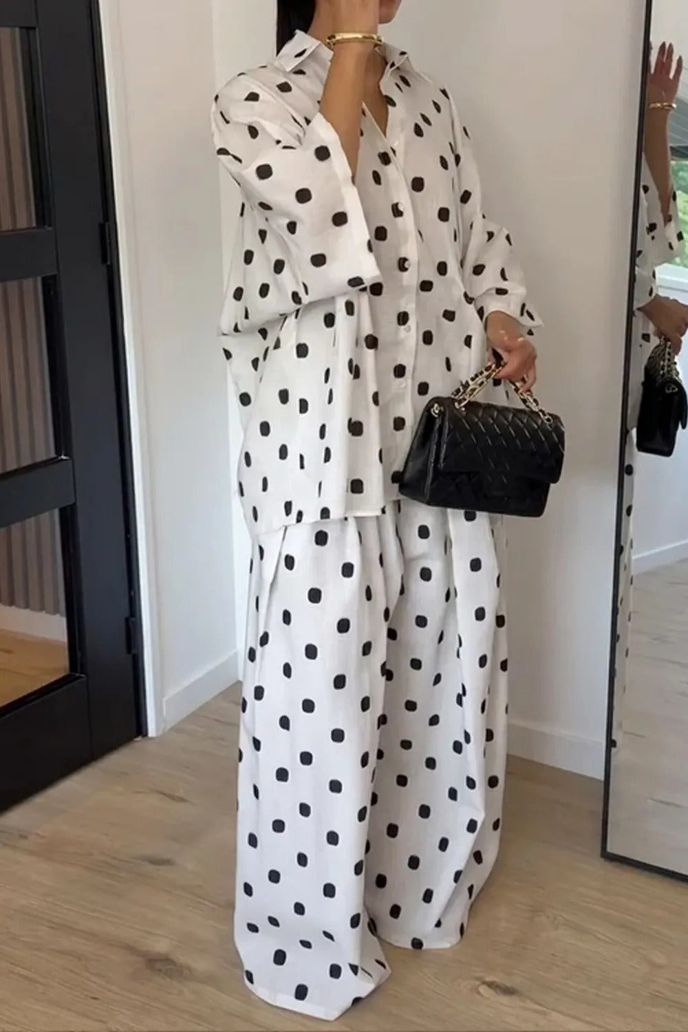 Polka Dot Loose Shirt Wide-leg Pants Two-piece Set