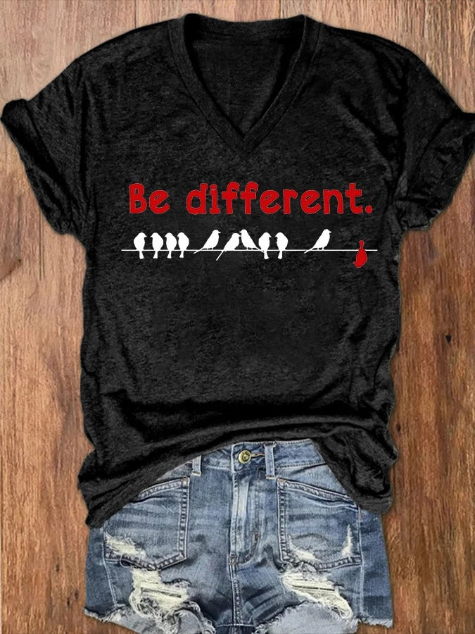 Women's Be Different Printed V-Neck T-Shirt