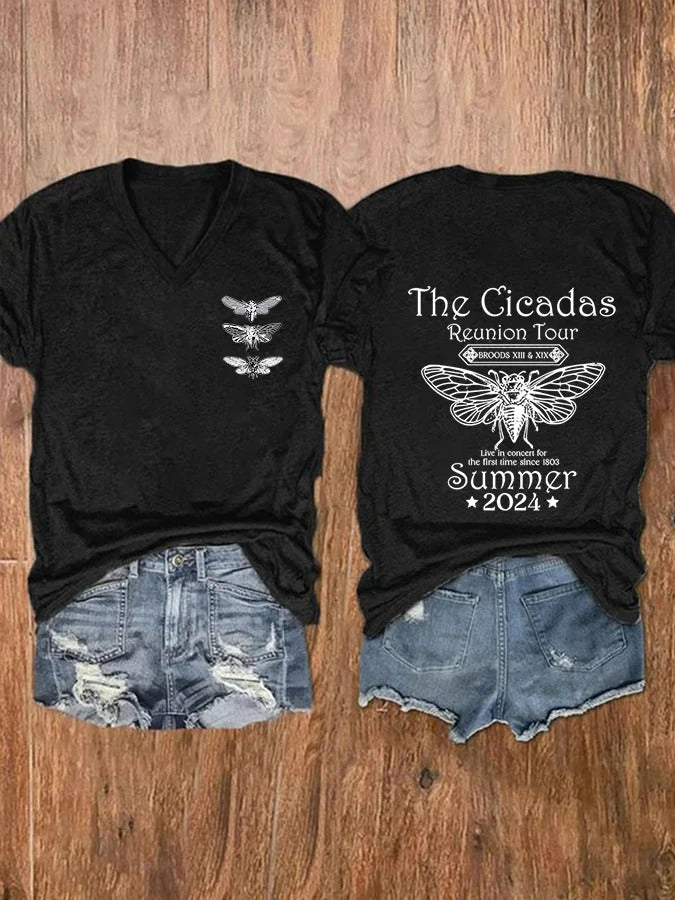 Women's The Cicada Graphic Print V Neck T-shirt