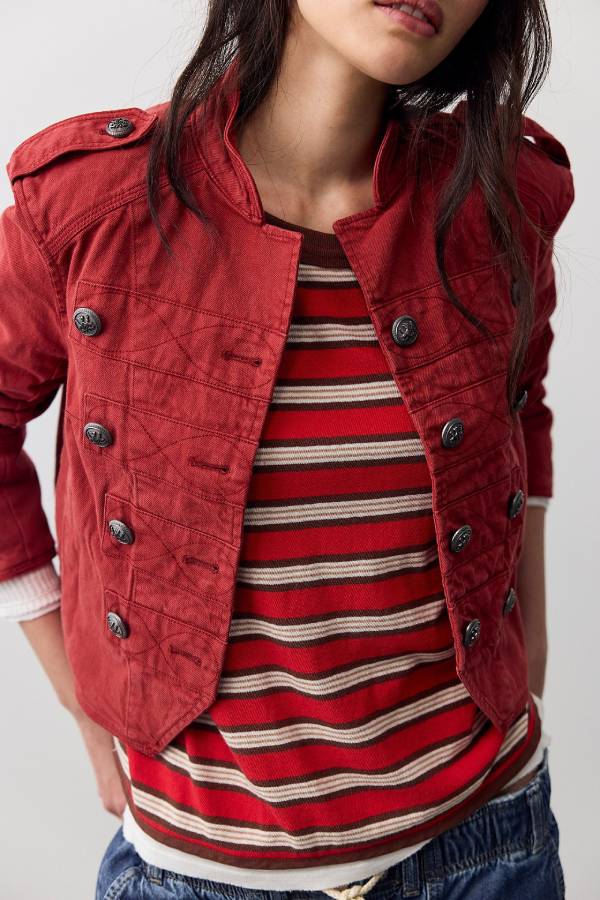 Vintage Military Multi-button Cropped Jacket