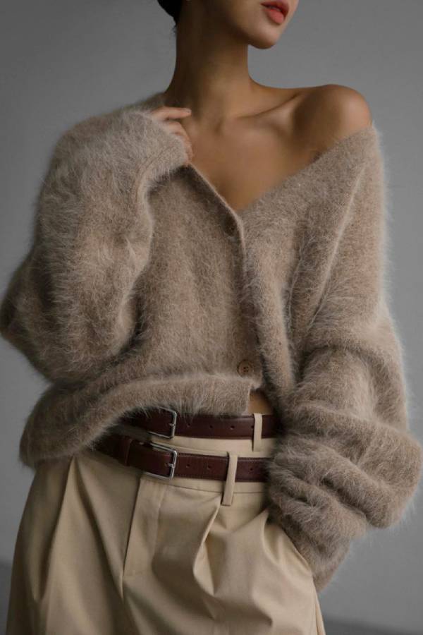 Lazy Fluffy V‑Neck Knit Cardigan