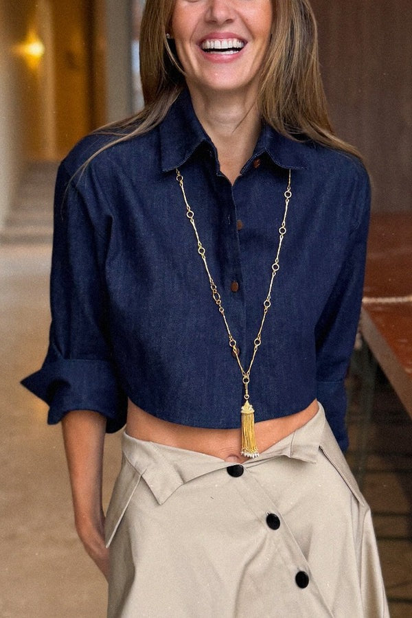 Worth Knowing Denim Button Up Long Sleeve Cropped Loose Jacket