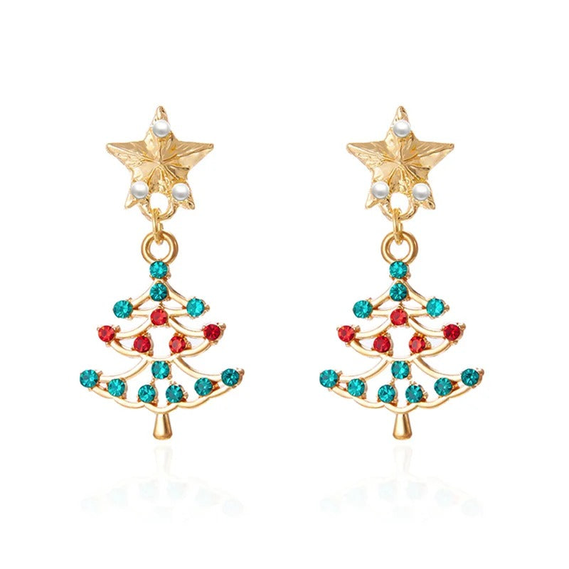 Sparkling Colourful Christmas Tree Earrings