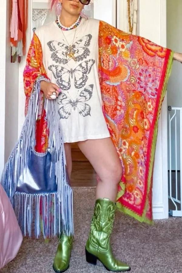 Boho Asymmetric Patchwork T‑shirt