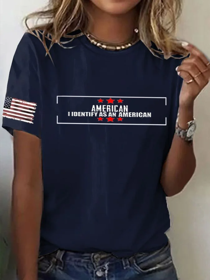 Women's I Identify As An American Print Casual T-Shirt