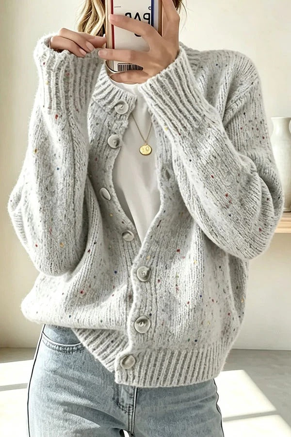 Atmospheric Mixed Color Knit Colorful Dots Button Up Long Sleeve Cardigan