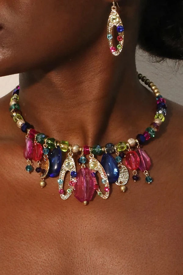 Multicolor Crystal Beaded Necklace