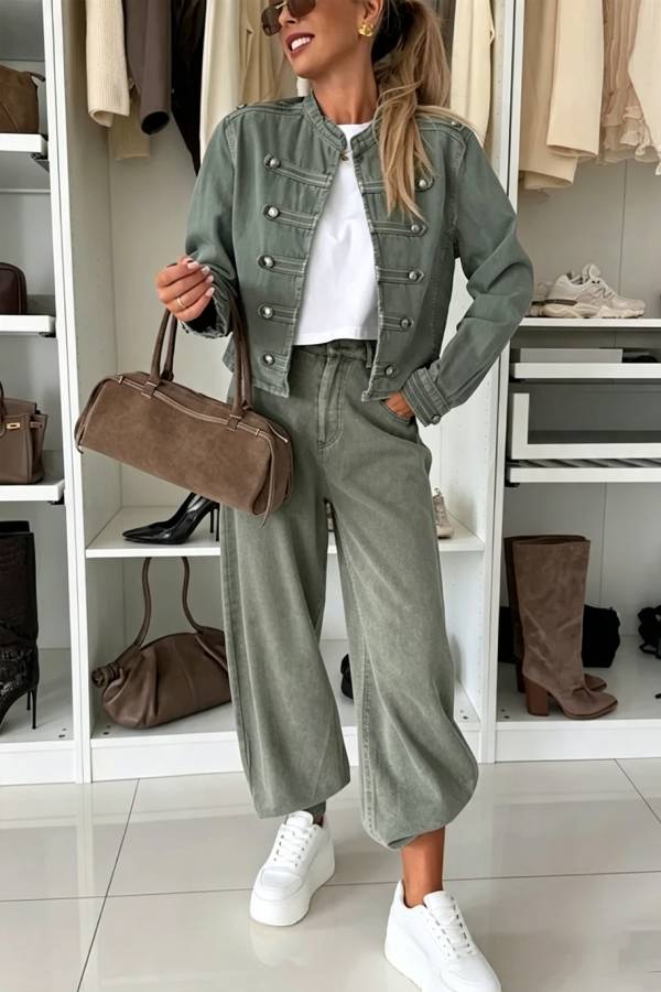 Stylish Denim High Rise Pocket Drawstring Cuffs Lantern Jeans