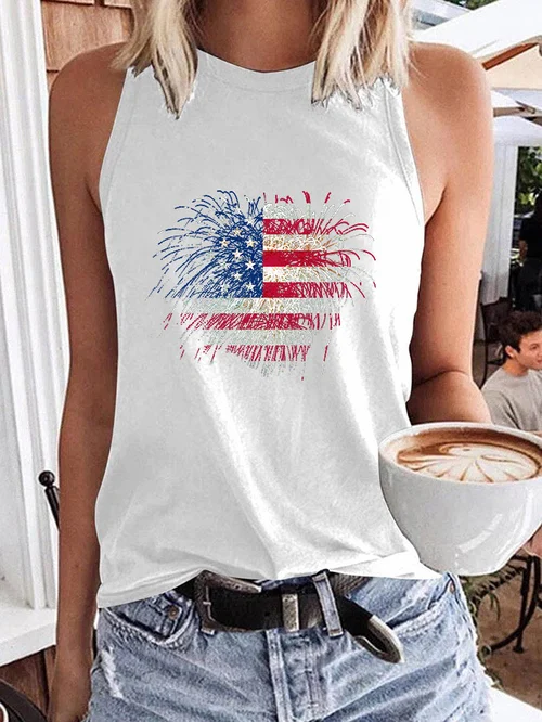 Women's Independence Day Fireworks Flag Print Vest