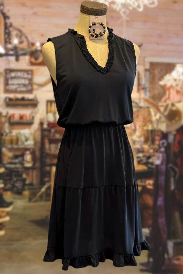 Casual Sleeveless V-Neck Gathered Waist Midi Dress