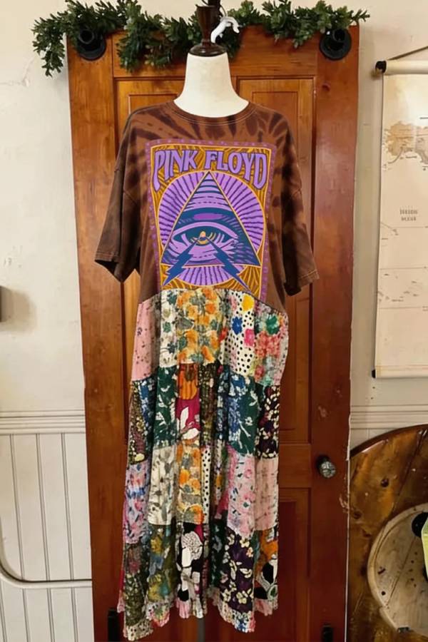 Pink Floyd Psychedelic Tie‑Dye Patchwork Dress