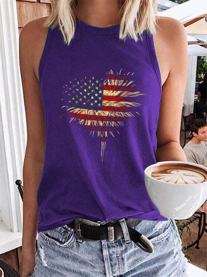 Women's Independence Day Retro Love Fireworks Flag Print Casual Vest