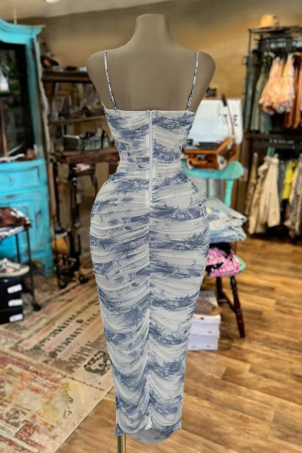 Landscape Print Slit Suspender Dress