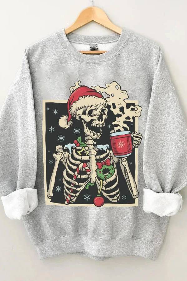 Skeleton Drinking Coffee Christmas Sweatshirt