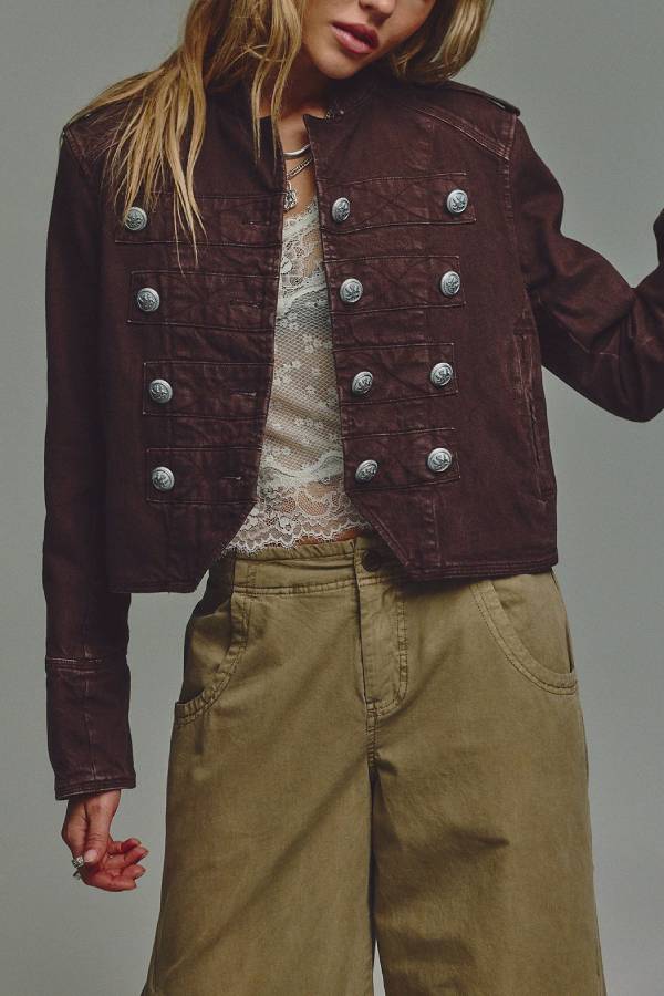 Vintage Military Multi-button Cropped Jacket