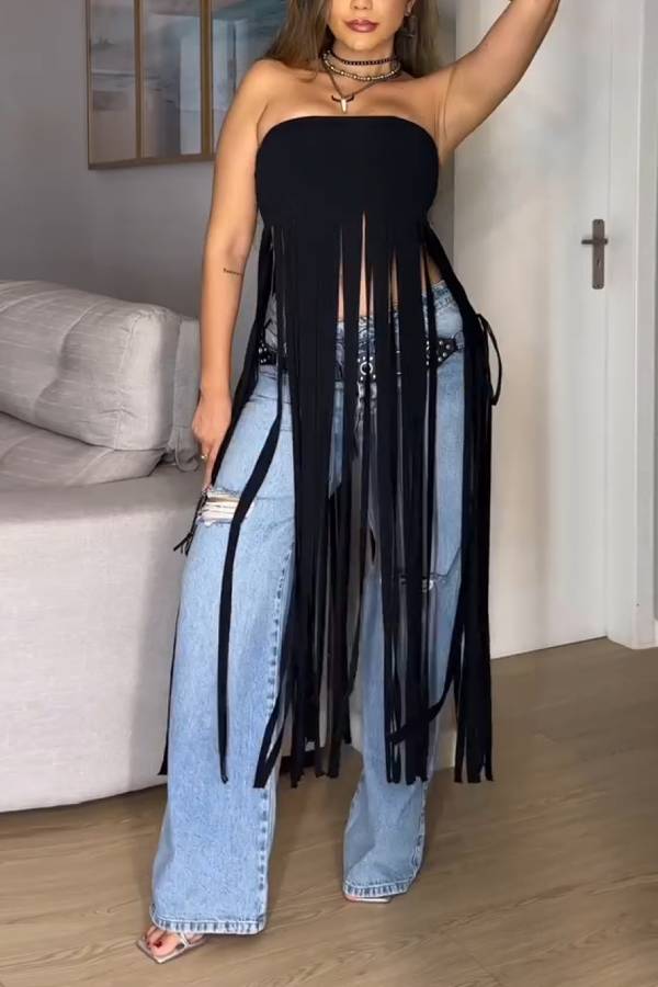Strapless Long Fringe Tube Top