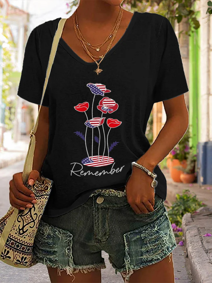 Women's Casual Printed V-neck T-shirt