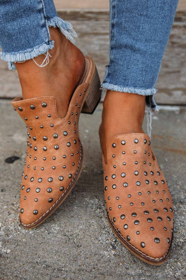 STUDDED FAUX LEATHER MULES
