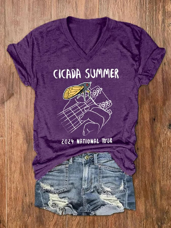 Women's Funny Cicada Summer Concert The Great Cicada Comeback Tour 2024 V-Neck Tee