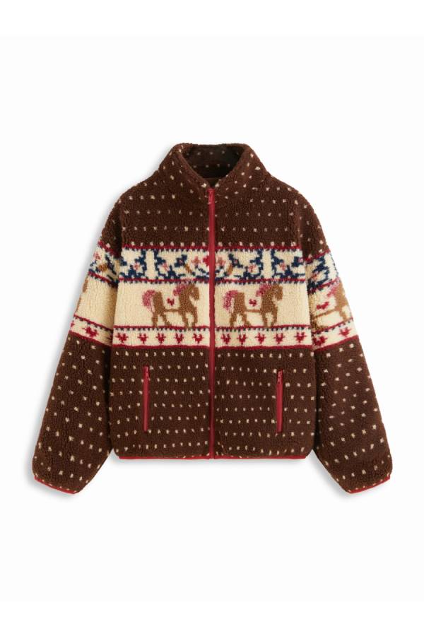 Fleece Collar Graphic Jacket