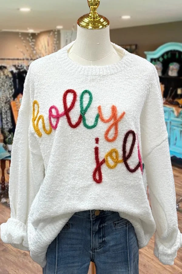 Cozy Holly Jolly Embroidered Oversized Sweater