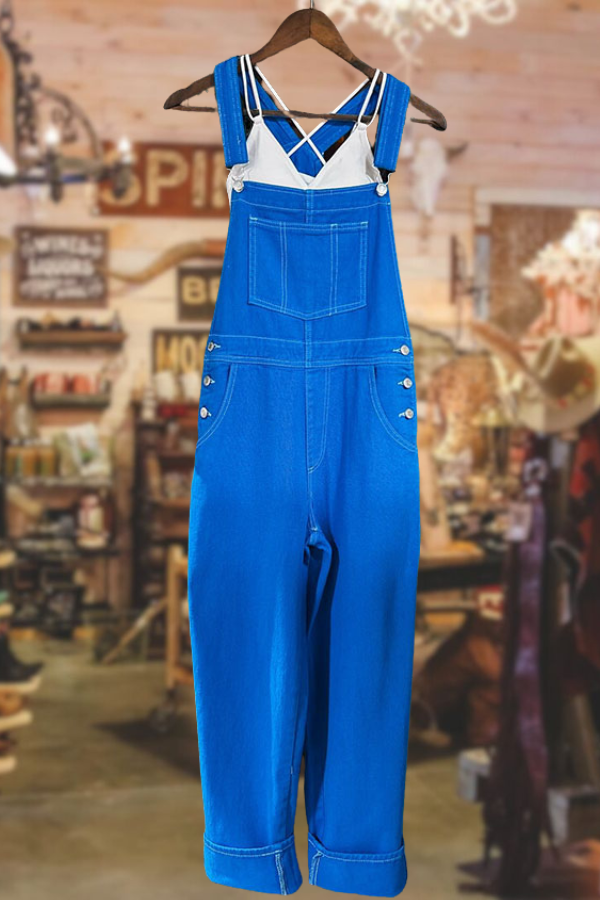 Casual Wide-leg Pocket Denim Overall