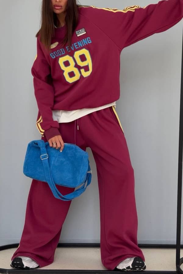 American Striped Number Print Tracksuit Two Piece Outfit