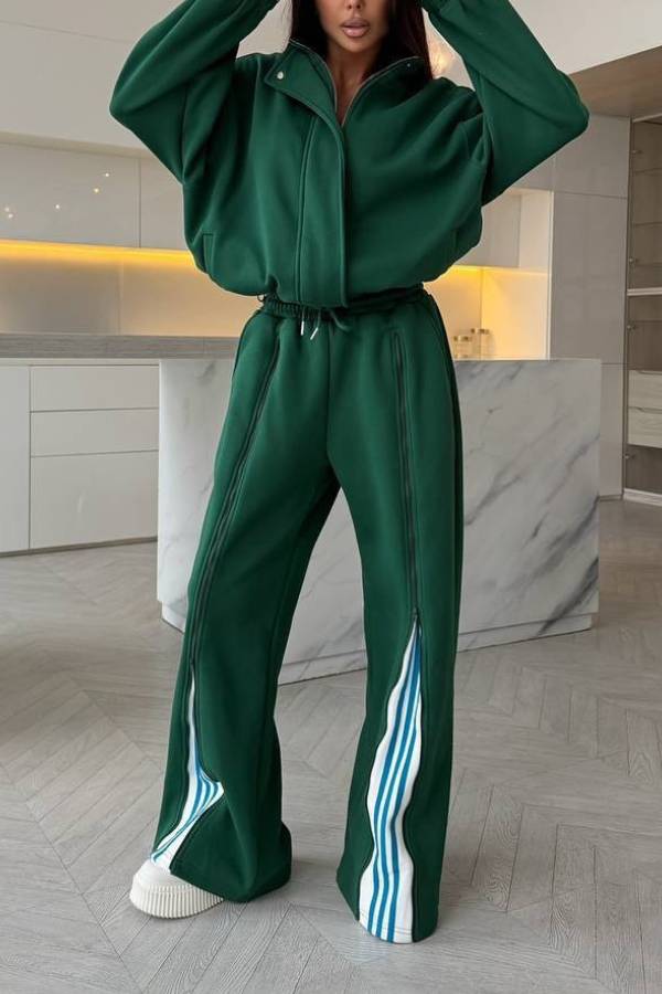 Stand‑Collar Zip‑Up Loose Tracksuit Two‑Piece Set