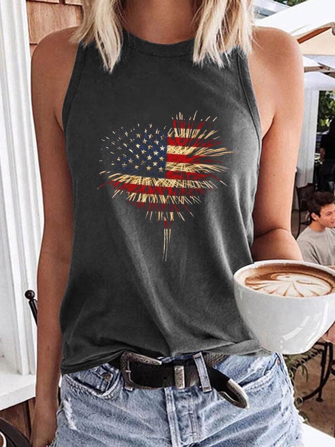 Women's Independence Day Retro Love Fireworks Flag Print Casual Vest