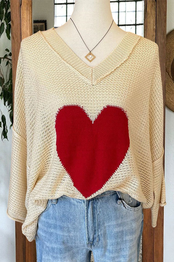 Casual V-neck Love Sweater