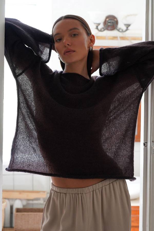 Lazy‑Style Sheer Hollow Out Loose Knit Cover‑Up Top
