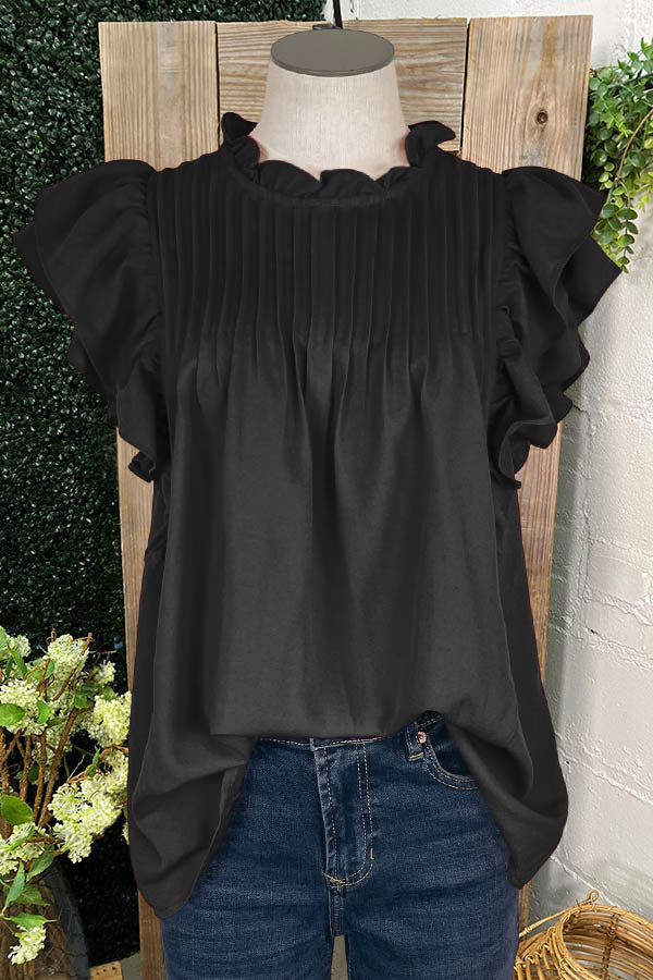 Pleated Double Ruffle Sleeve Shirt