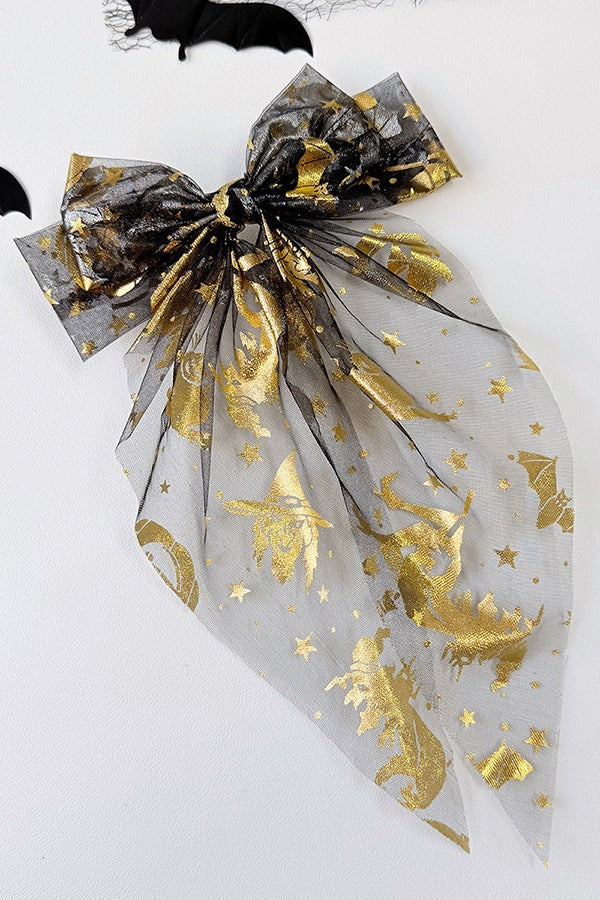 Large Halloween Mesh Bow Hair Clip