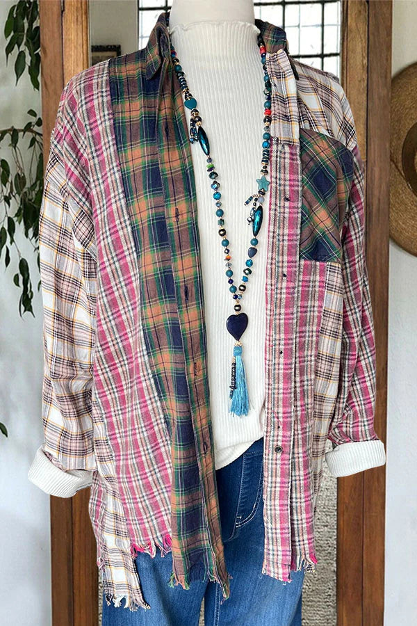 Plaid Print Color Block Shirt