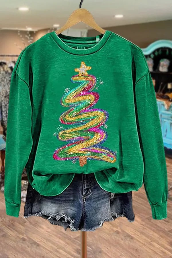 Colorful Art Christmas Tree Print Sweatshirt