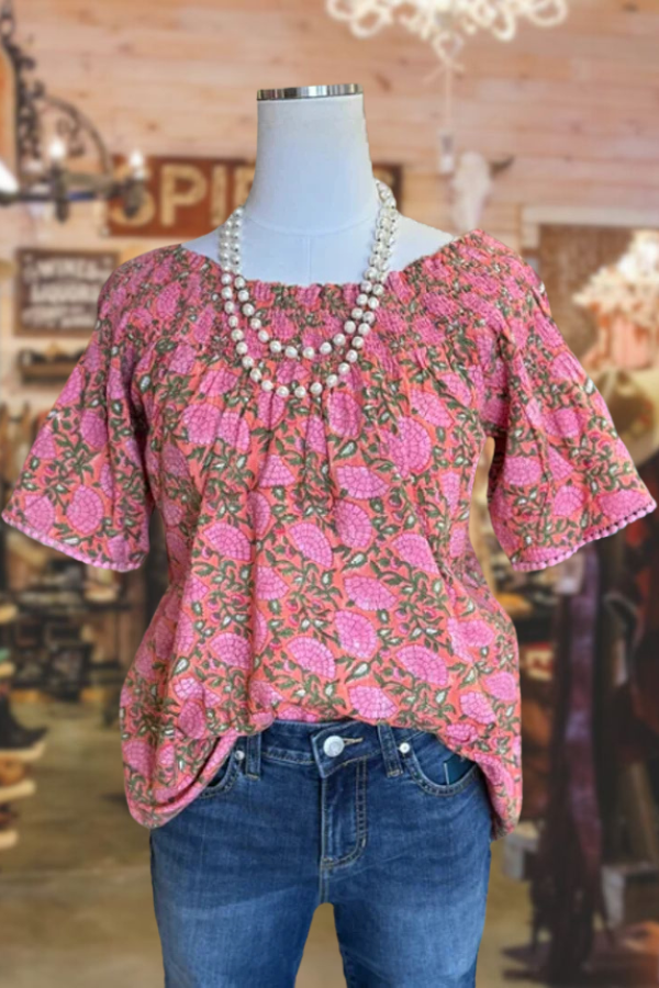 Floral Print Smocked Top