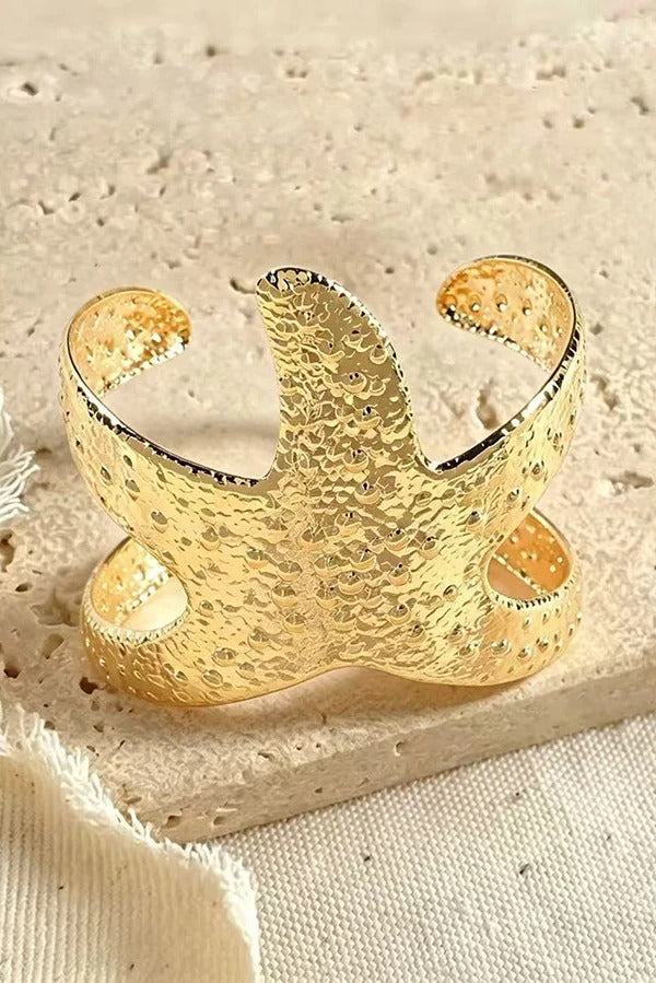 Hammered-finish Starfish Motif Wide Bracelet