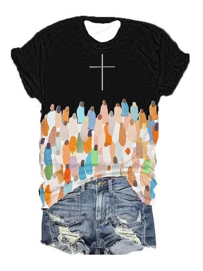 Women'sFaith Respect Jesus Cross Print T-Shirt