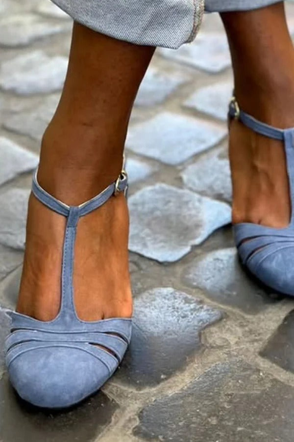 Color-blocked Faux Suede Chunky Heel Sandals
