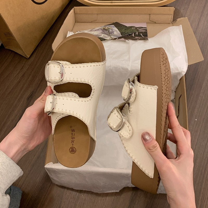 Double-Buckle Platform Slide Sandals