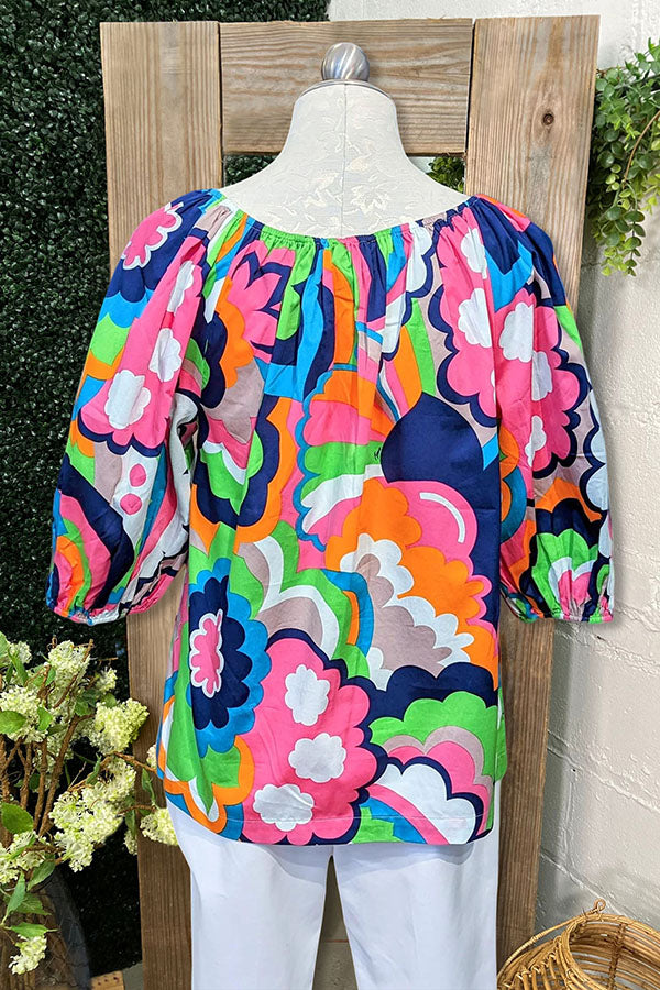 Multicolor Cutout V-neck Blouse