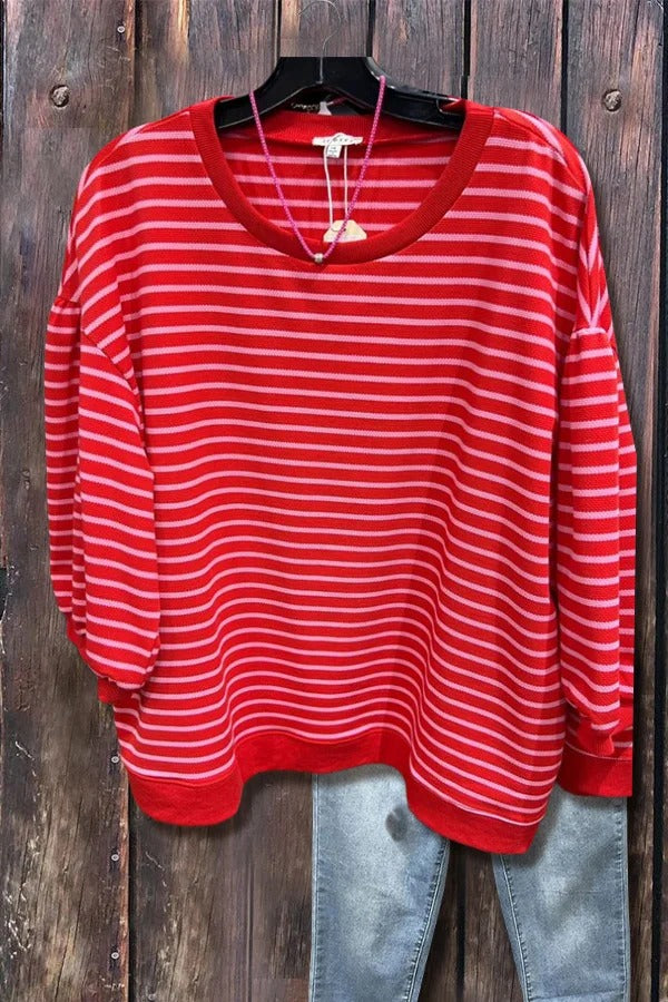 Casual Striped Round Neck Top